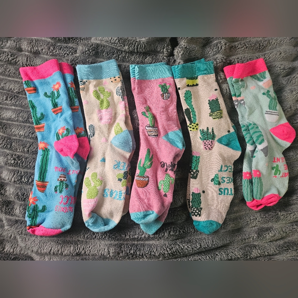 Colorful Cactus Print Socks Set
